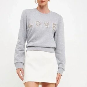 FREE GENERATION Faux Pearl Love Embellished Sweatshirt in Heather Grey
